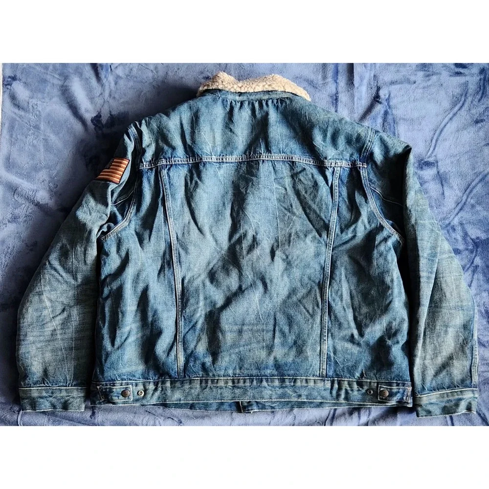 NWT Polo Ralph Lauren Men's Sherpa Fleece Lined Denim Trucker Jean Jacket w/Flag - Picture 3 of 14